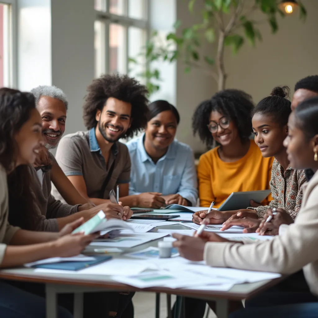 Estudiantes colaborando en un taller de finanzas