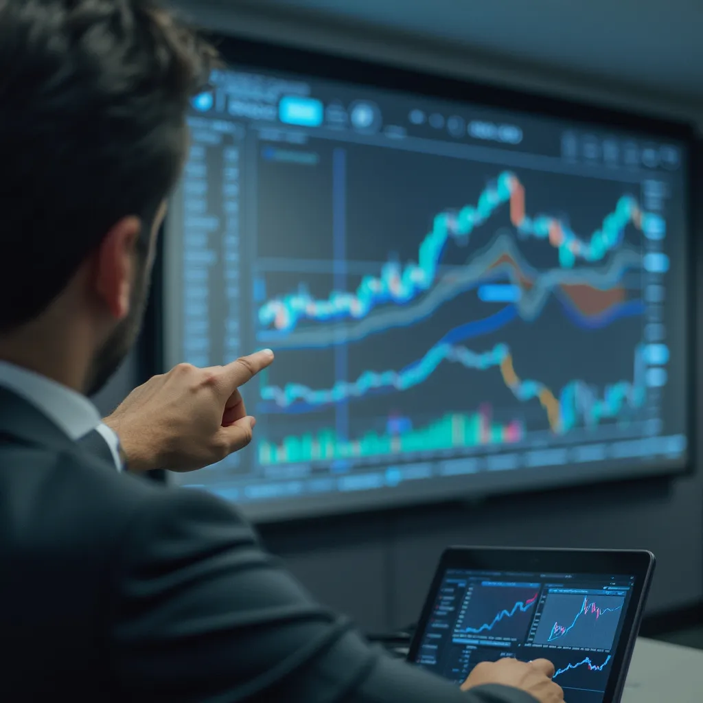 Instructor explicando gráficos financieros en pantalla
